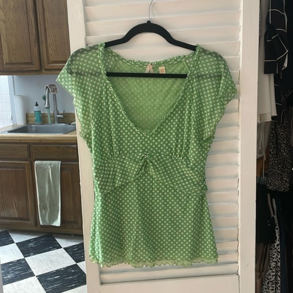 Maeve Green Polka Dot Blouse